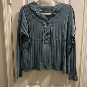 We The Free - Light greyish teal distressed Henley top - XS